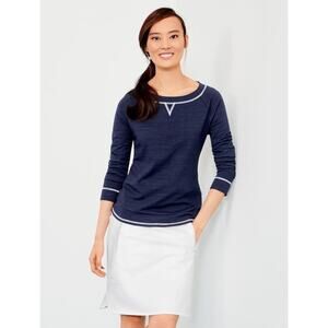 Talbots Navy Blue Nautical Coastal UPF 50+ Slub Terry Sweatshirt Size Medium